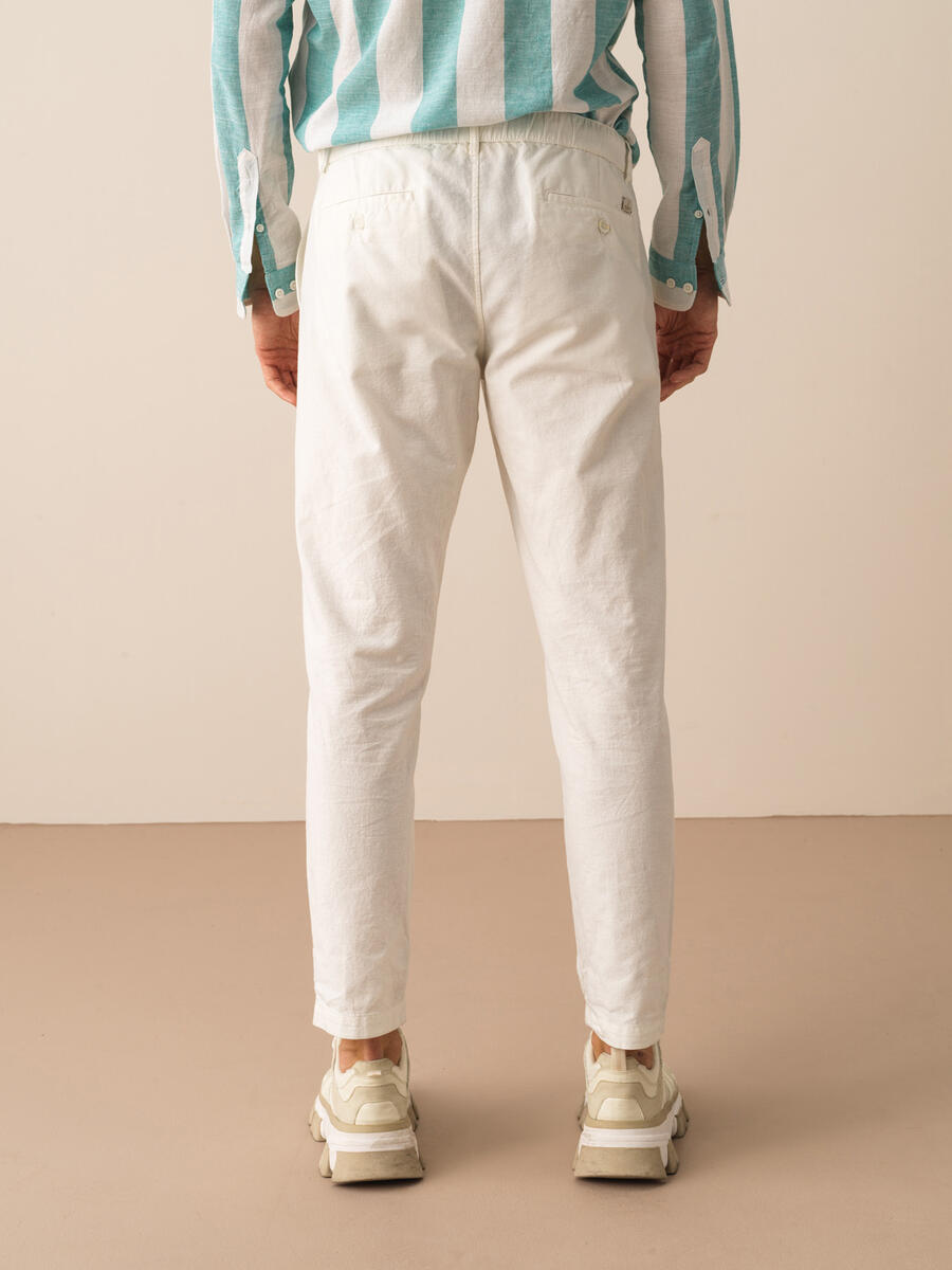Beyaz Regular Fit Keten Pantolon - 3