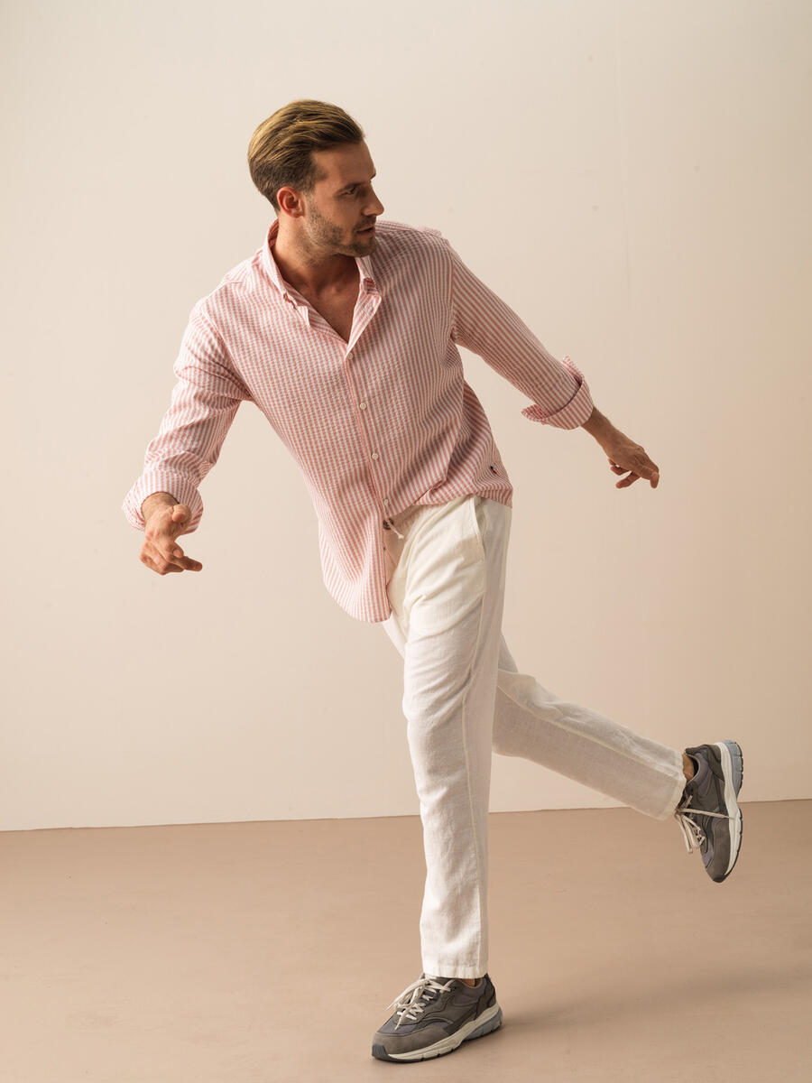 Beyaz Regular Fit Keten Basic Pantolon - 2