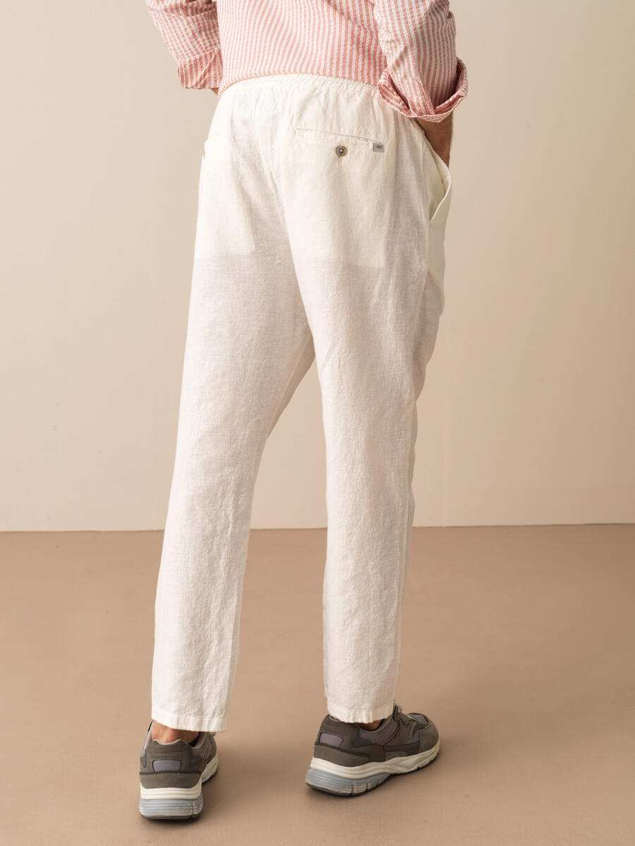 Beyaz Regular Fit Keten Basic Pantolon - 3
