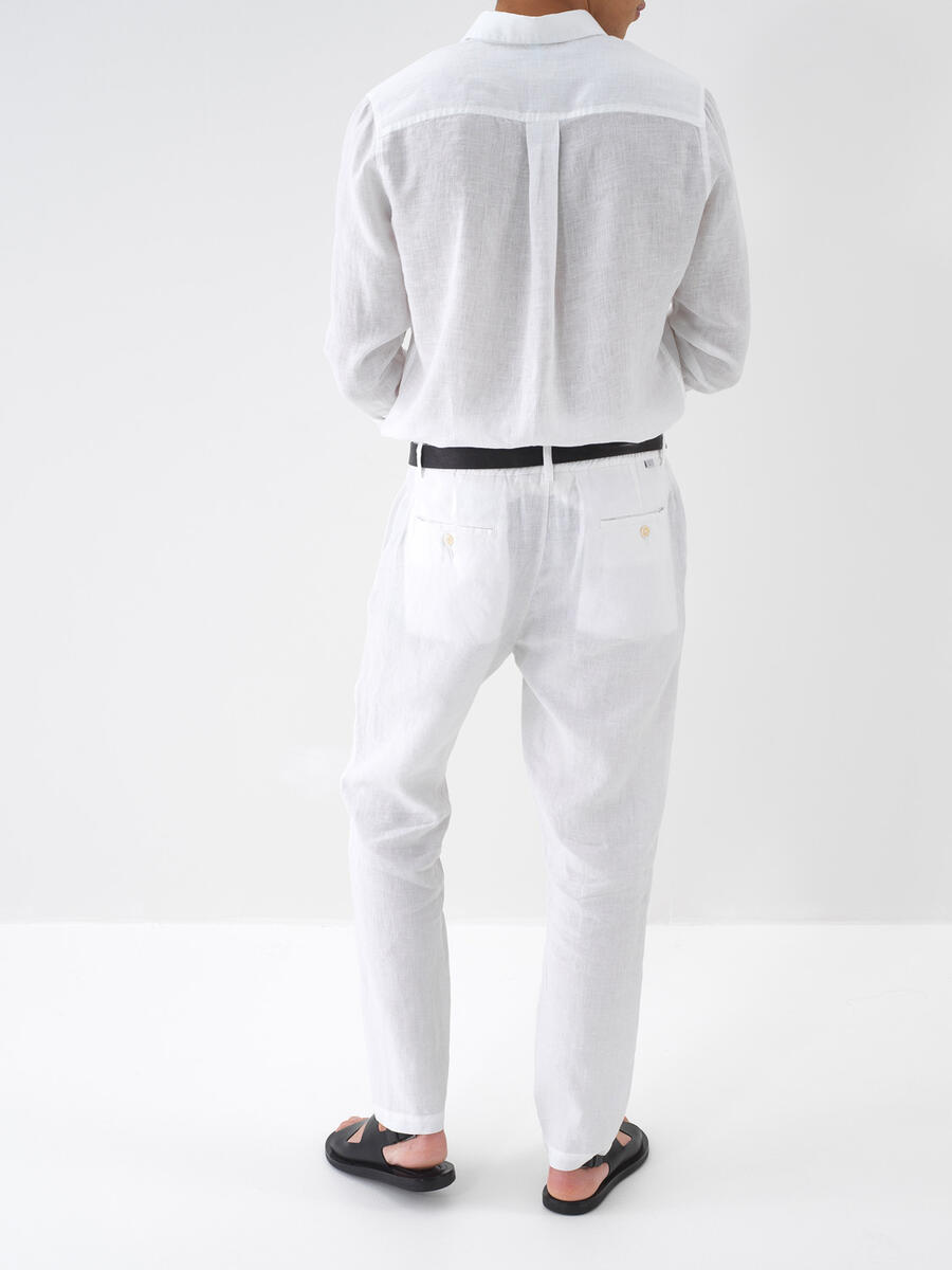 Beyaz Regular Fit Keten Pantolon - 4