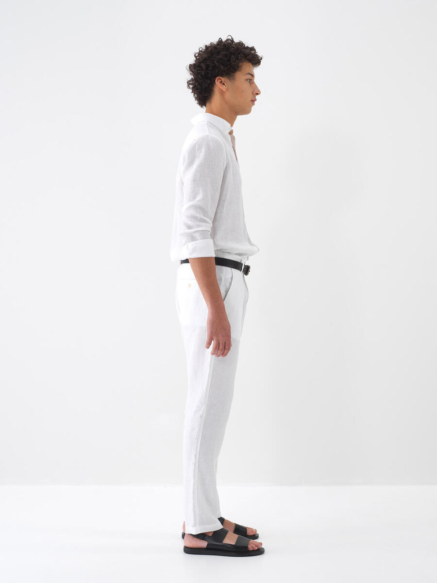 Beyaz Regular Fit Keten Pantolon - 2