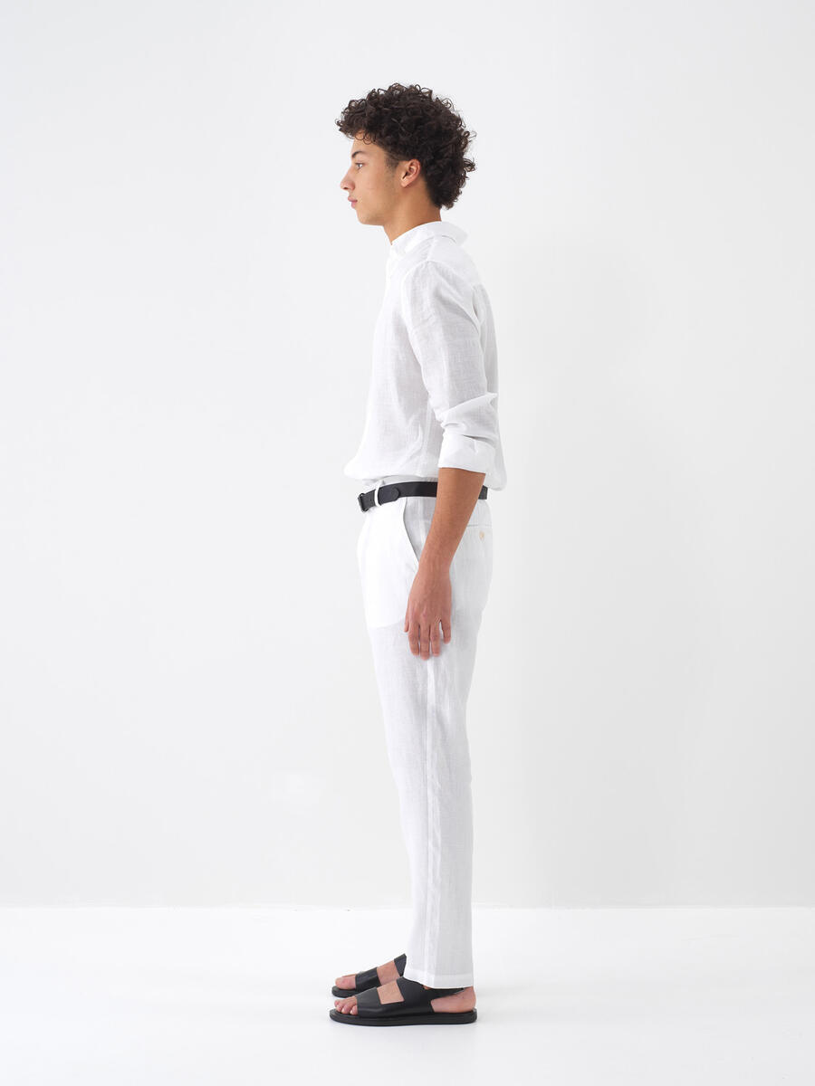 Beyaz Regular Fit Keten Pantolon - 3