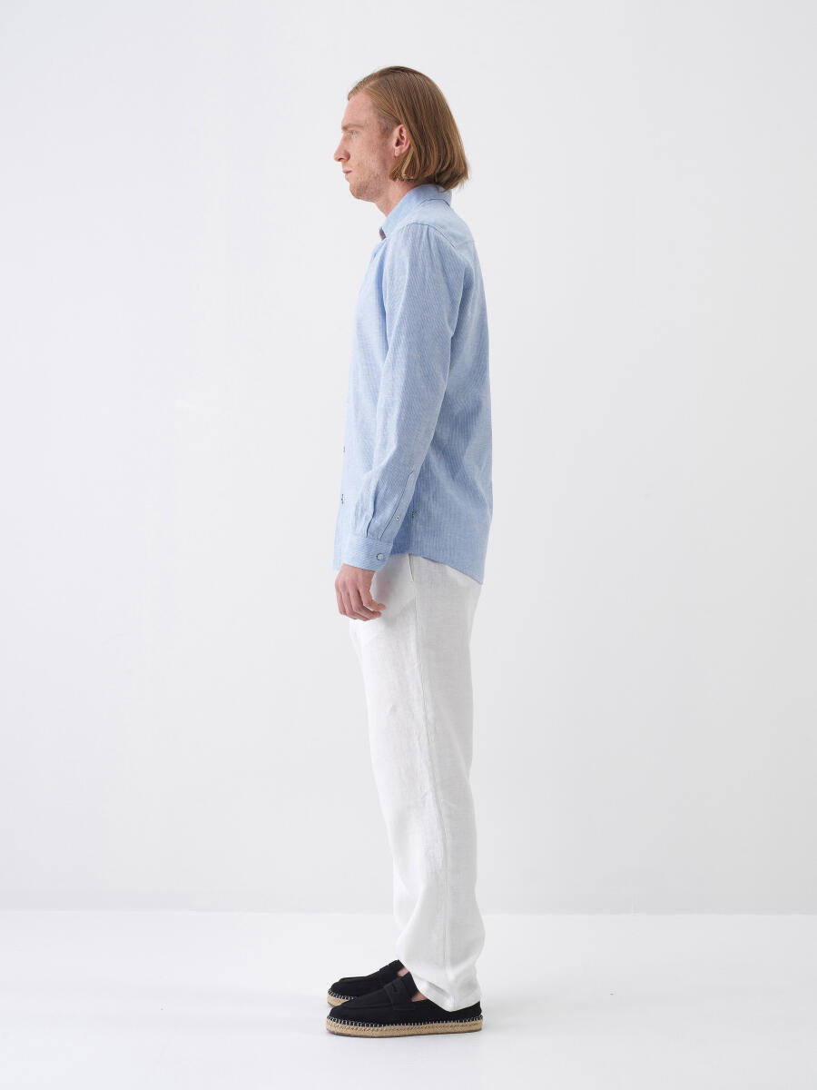 Beyaz Regular Fit Keten Basic Pantolon - 3