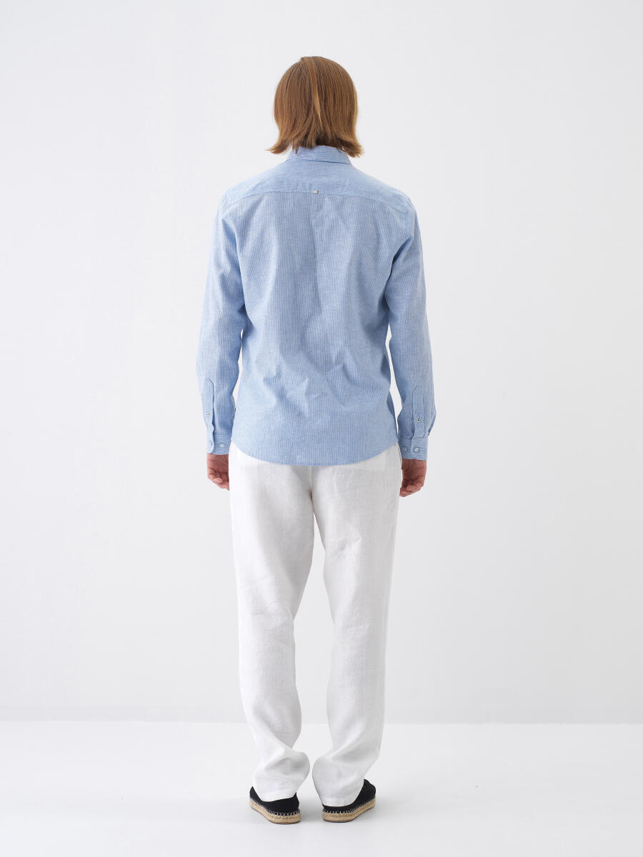 Beyaz Regular Fit Keten Basic Pantolon - 5