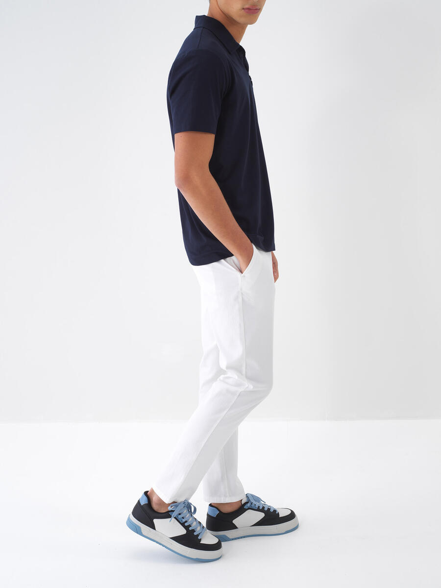 Beyaz Regular Fit Pamuklu Pantolon - 4