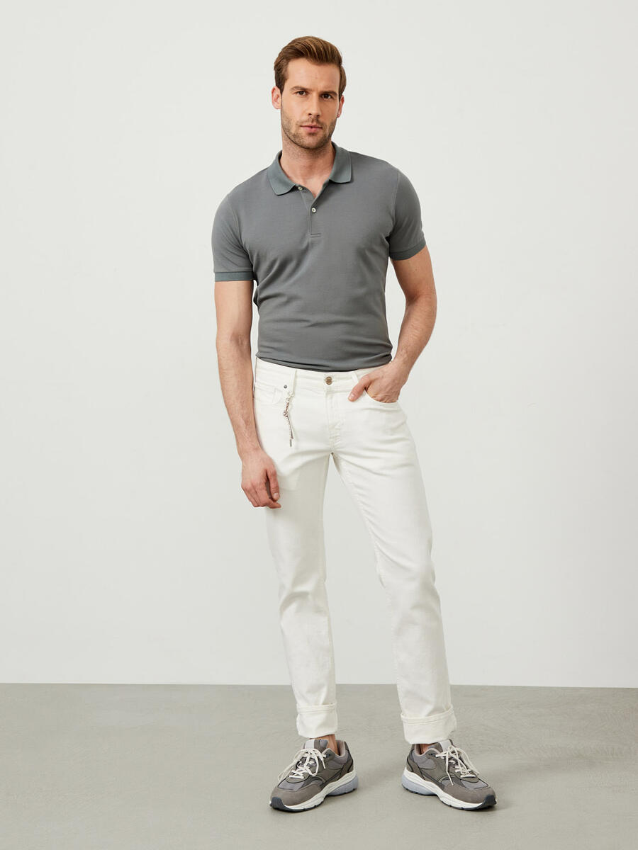 Beyaz Slim Fit Pamuklu Denim Pantolon - 2