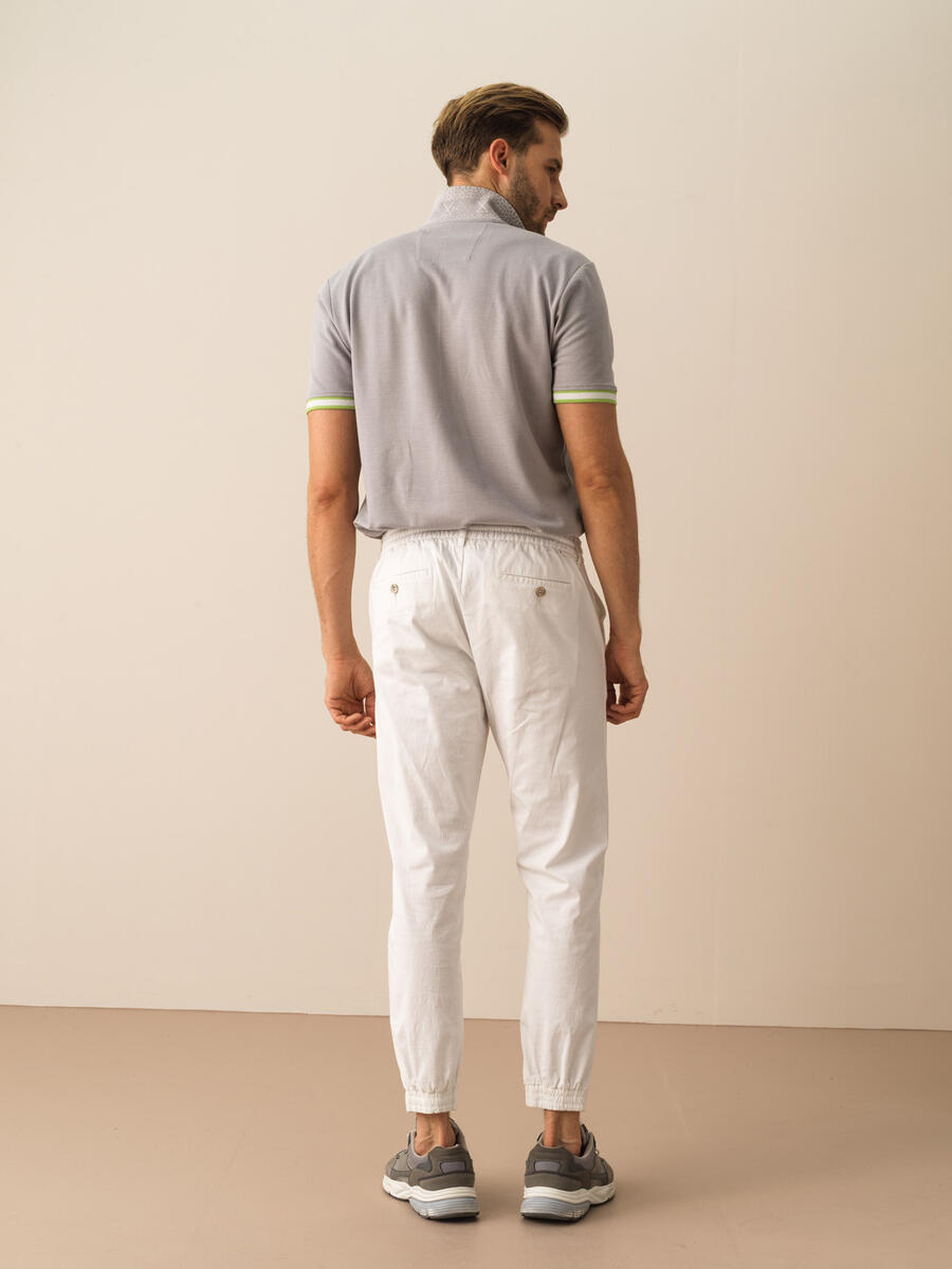Beyaz Slim Fit Pamuklu Pantolon - 4