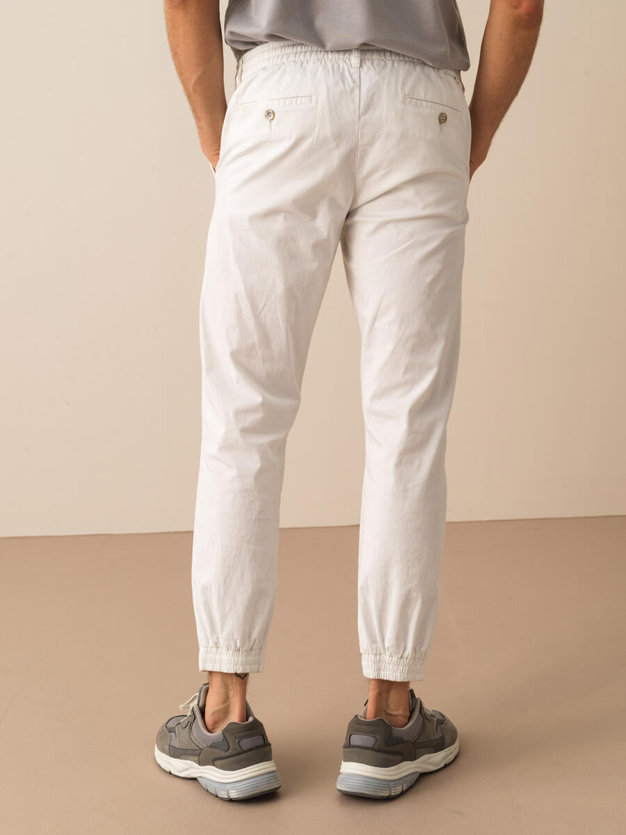 Beyaz Slim Fit Pamuklu Pantolon - 3
