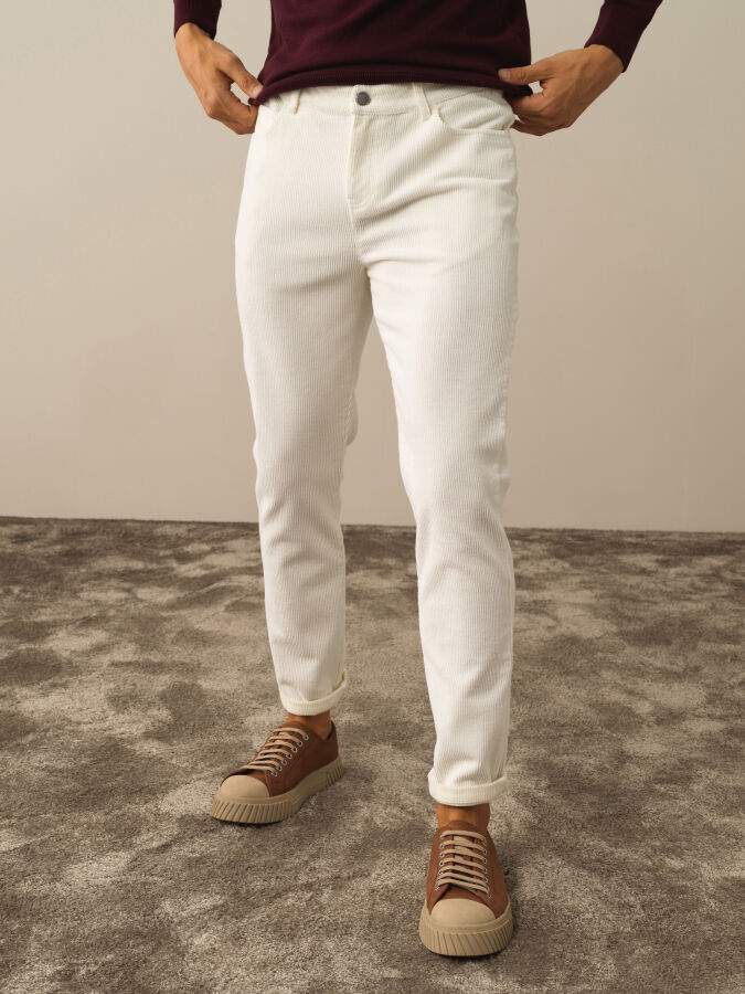 Ekru Pamuk Dokulu Regular Fit Pantolon - Xint