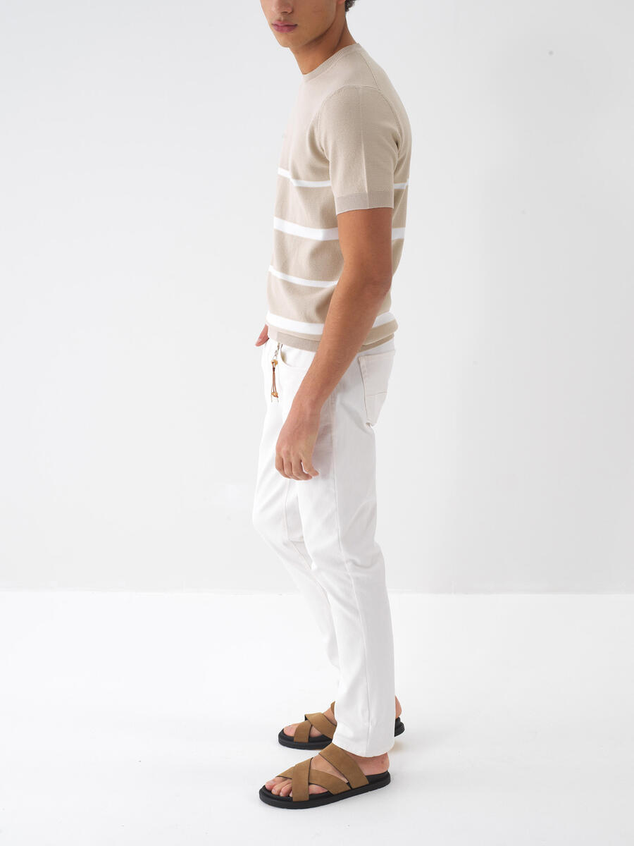 Ekru Slim Fit Pamuklu Pantolon