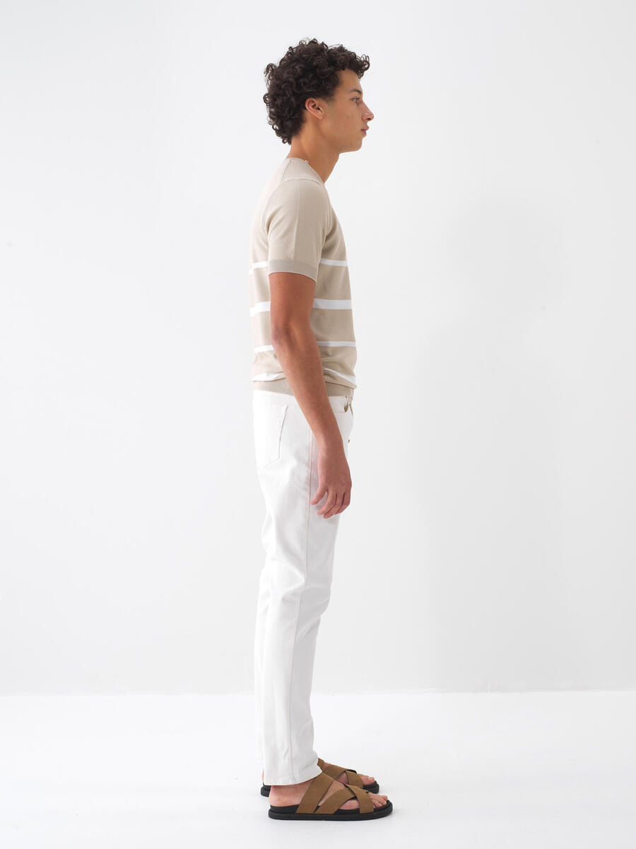 Ekru Slim Fit Pamuklu Pantolon - 3
