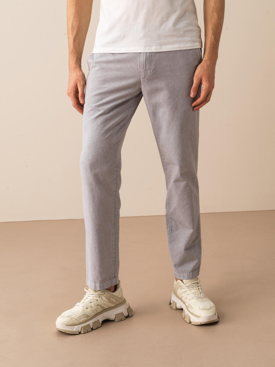 Gri Regular Fit Keten Pantolon