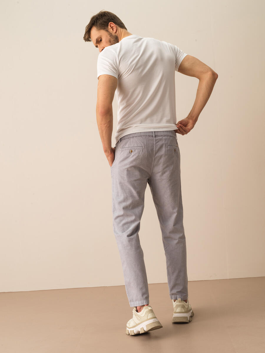 Gri Regular Fit Keten Pantolon - 4