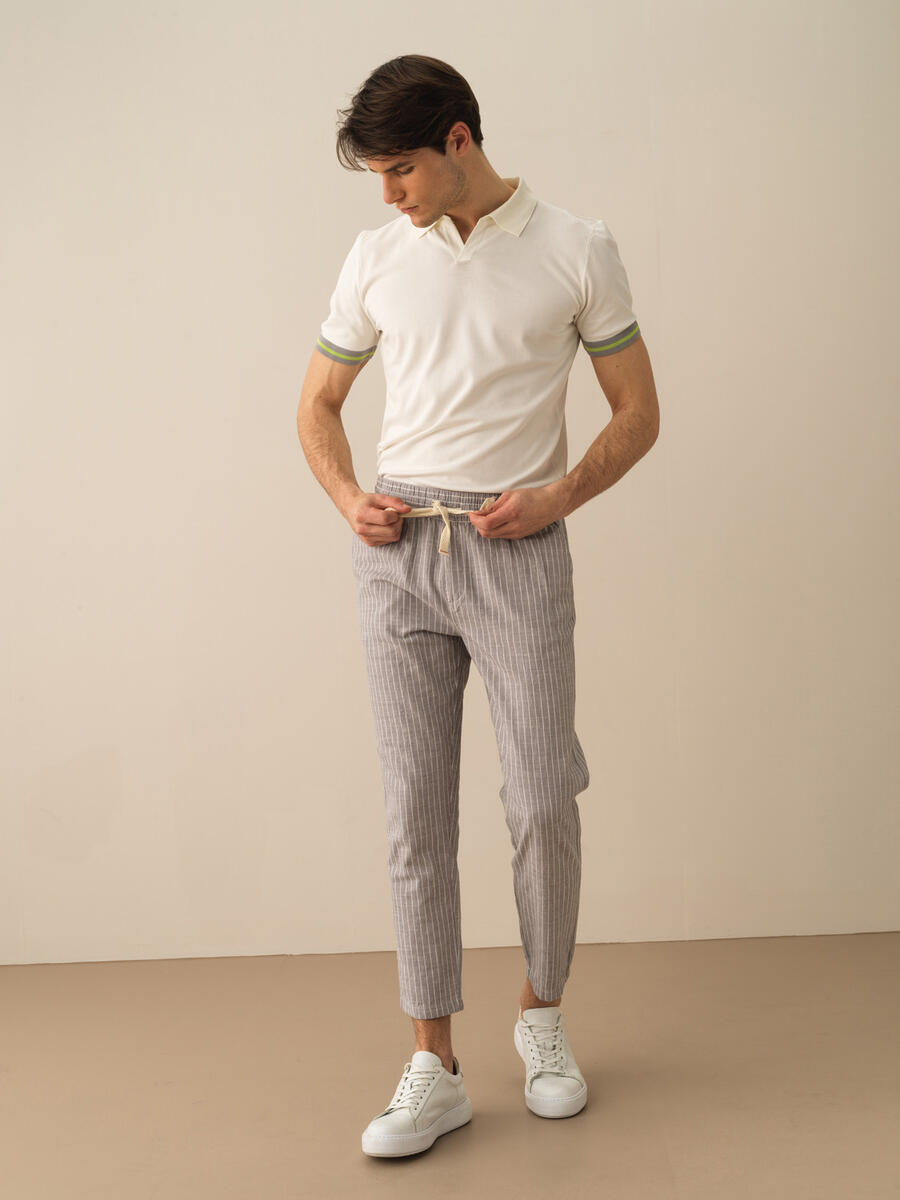 Gri Regular Fit Keten Pantolon - 2