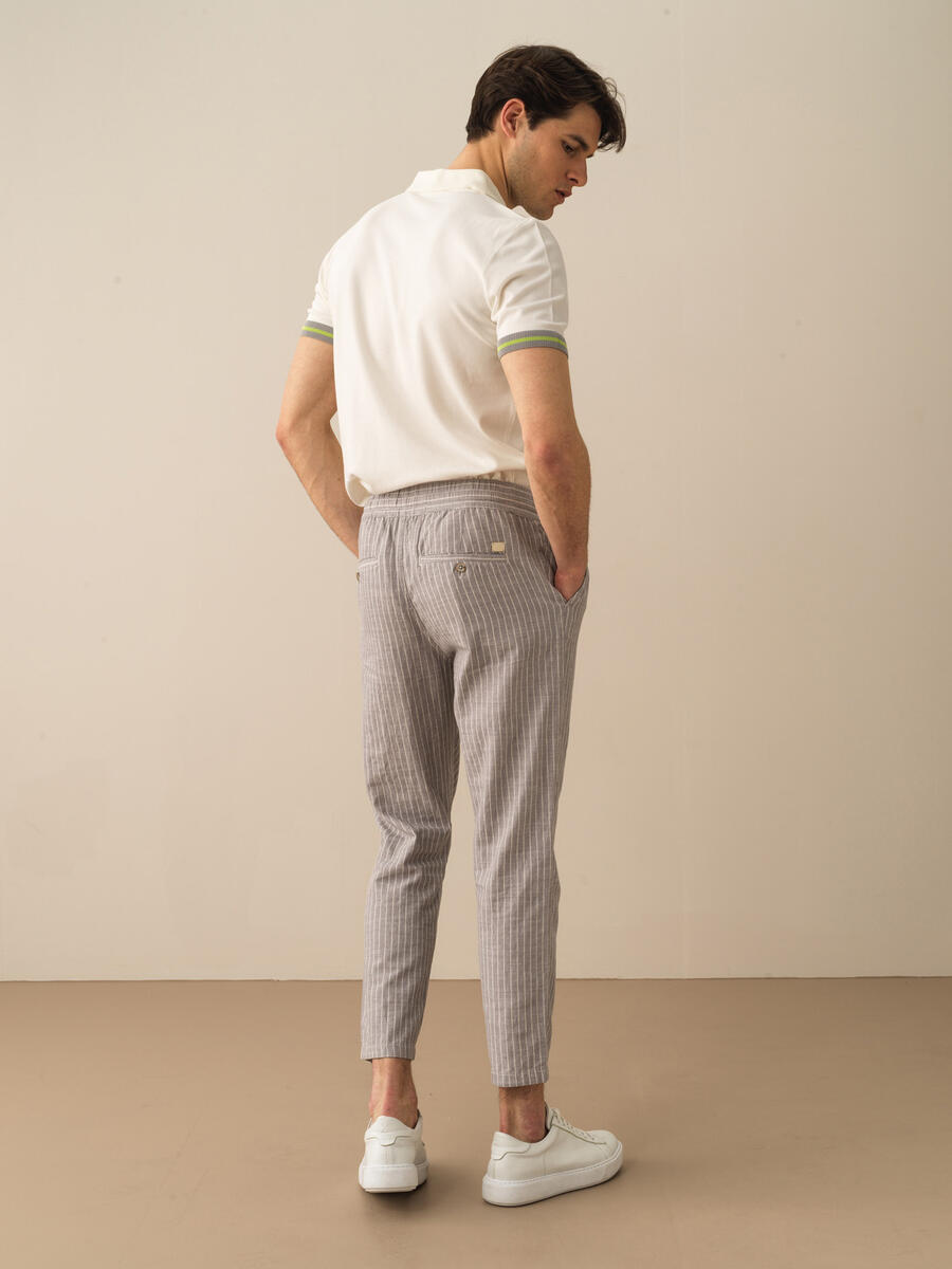 Gri Regular Fit Keten Pantolon - 4