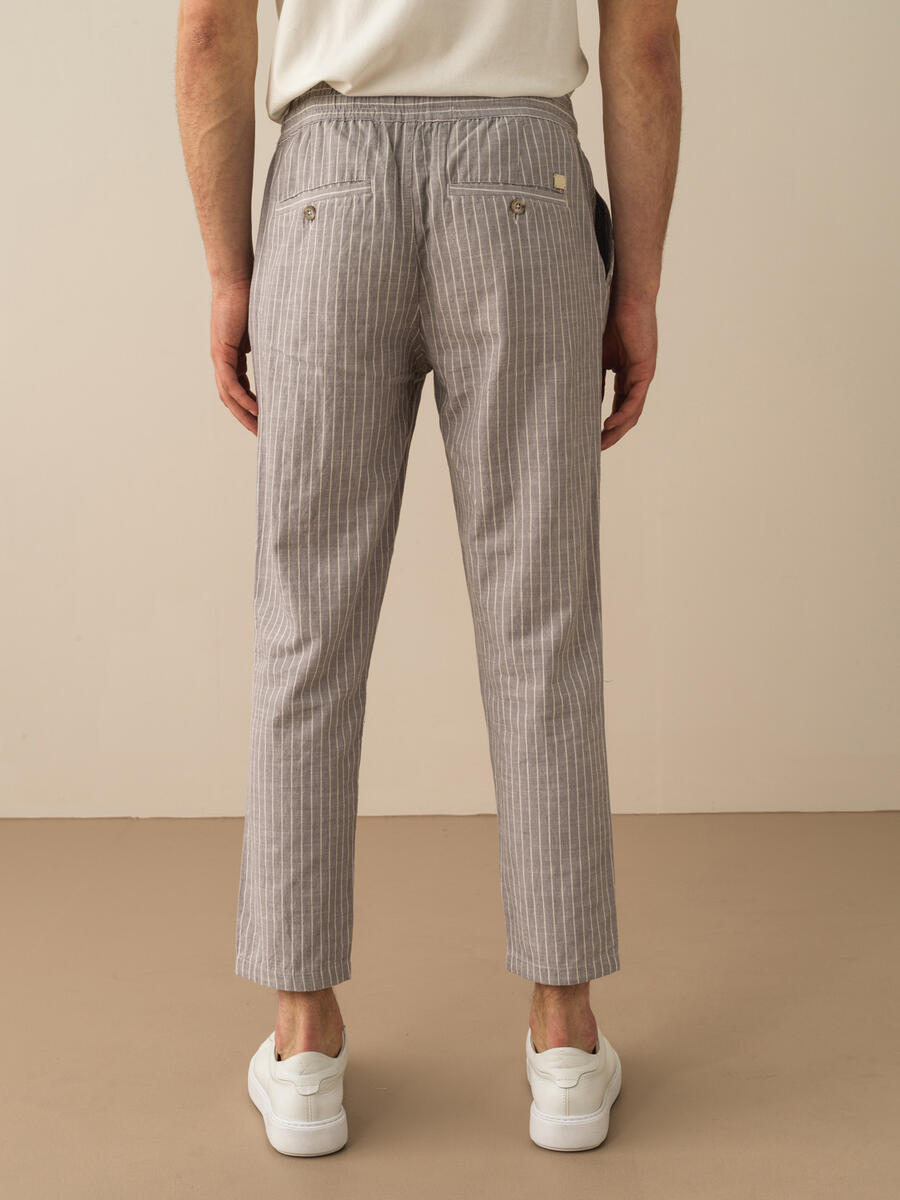 Gri Regular Fit Keten Pantolon - 3