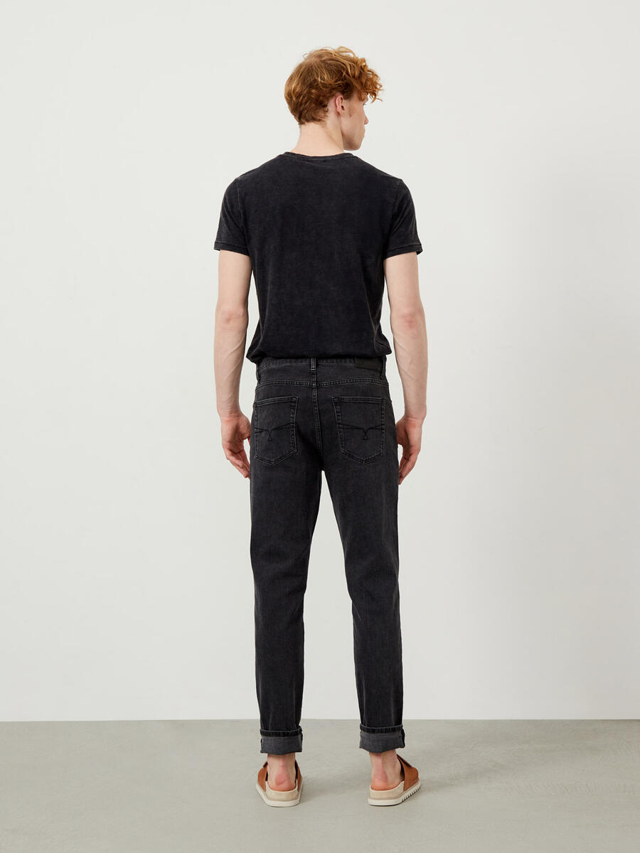 Gri Regular Fit Pamuklu Denim Pantolon - 4