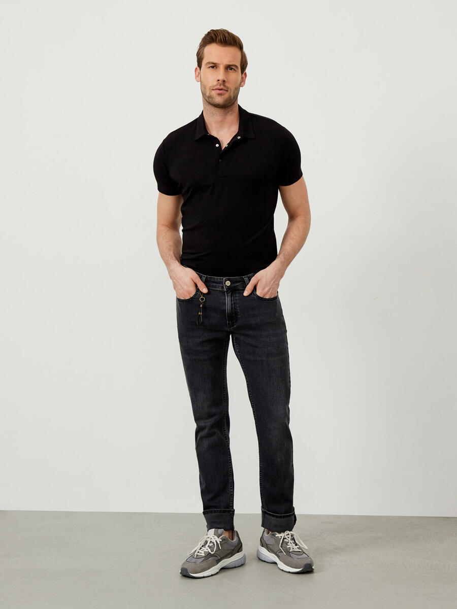Gri Slim Fit Pamuklu Denim Pantolon - 2