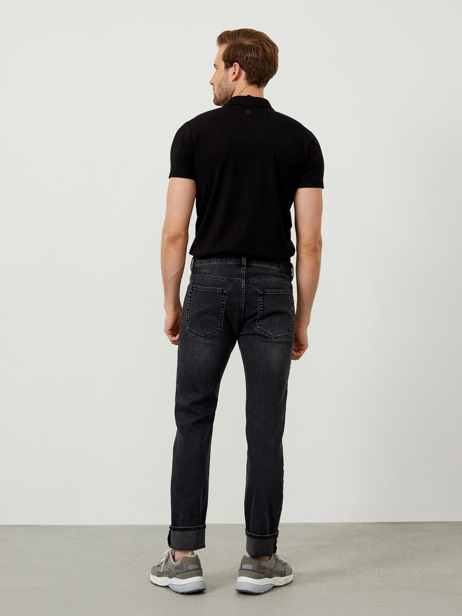 Gri Slim Fit Pamuklu Denim Pantolon - 5