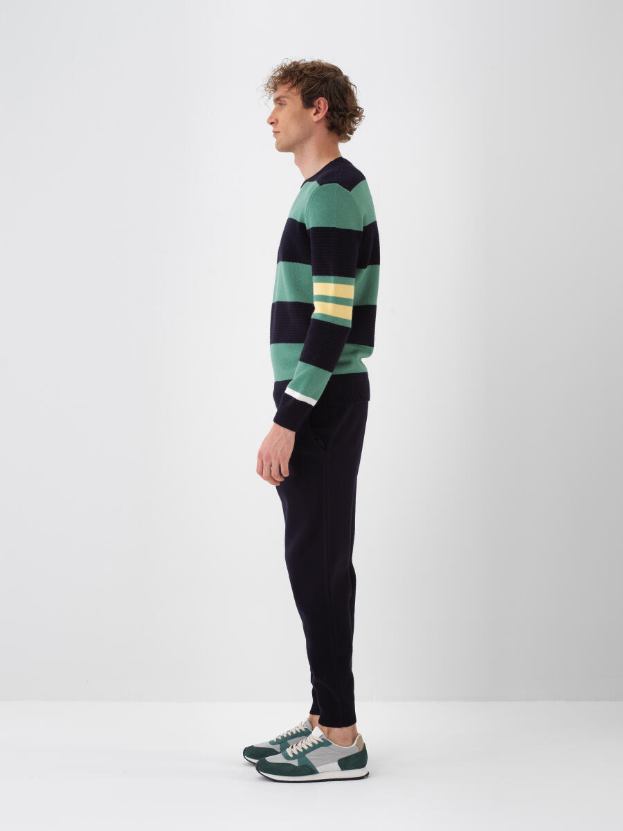 Lacivert Doğal Yün Dokulu Regular Fit Pantolon - 4