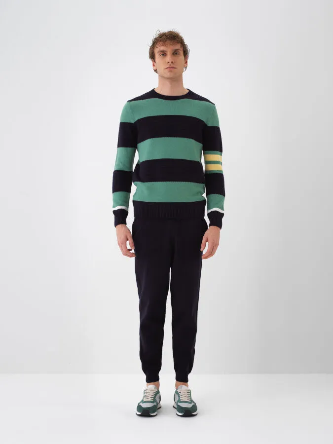 Lacivert Doğal Yün Dokulu Regular Fit Pantolon - Xint