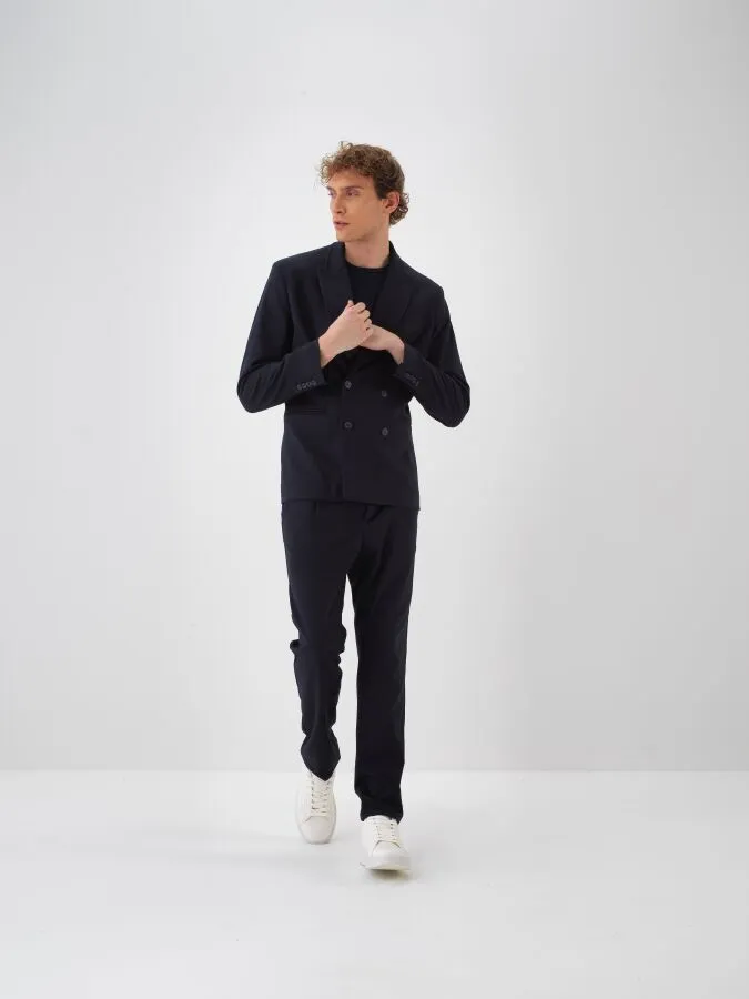 Lacivert Dokulu Esnek Dokulu Regular Fit Pantolon - Xint