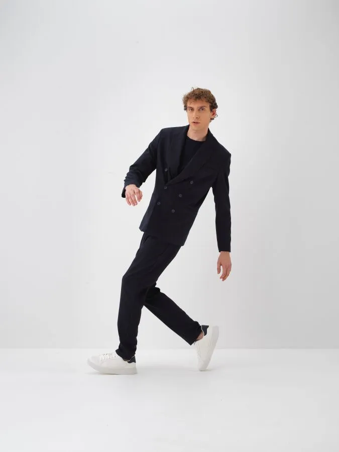 Lacivert Dokulu Esnek Dokulu Regular Fit Pantolon - Xint