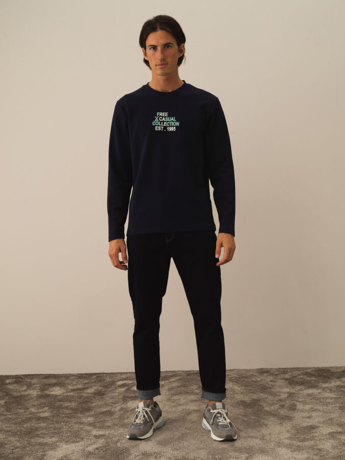 Lacivert Pamuk Dokulu Slim Fit Pantolon - Xint