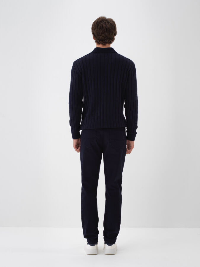 Lacivert Pamuk Dokulu Slim Fit Pantolon - Xint