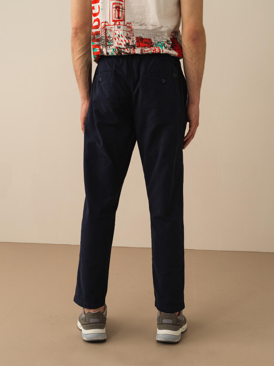 Lacivert Regular Fit Keten Pantolon - 3