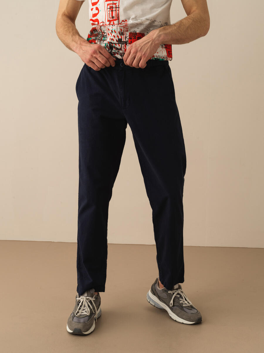 Lacivert Regular Fit Keten Pantolon