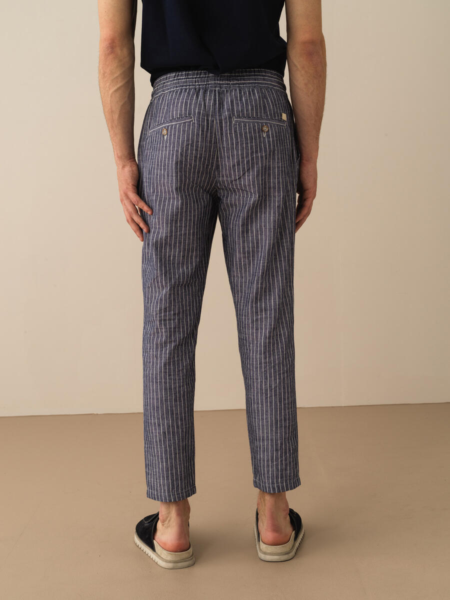 Lacivert Regular Fit Keten Pantolon - 3