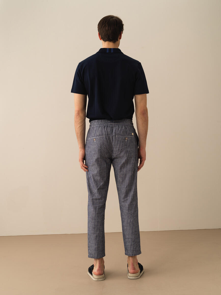 Lacivert Regular Fit Keten Pantolon - 4