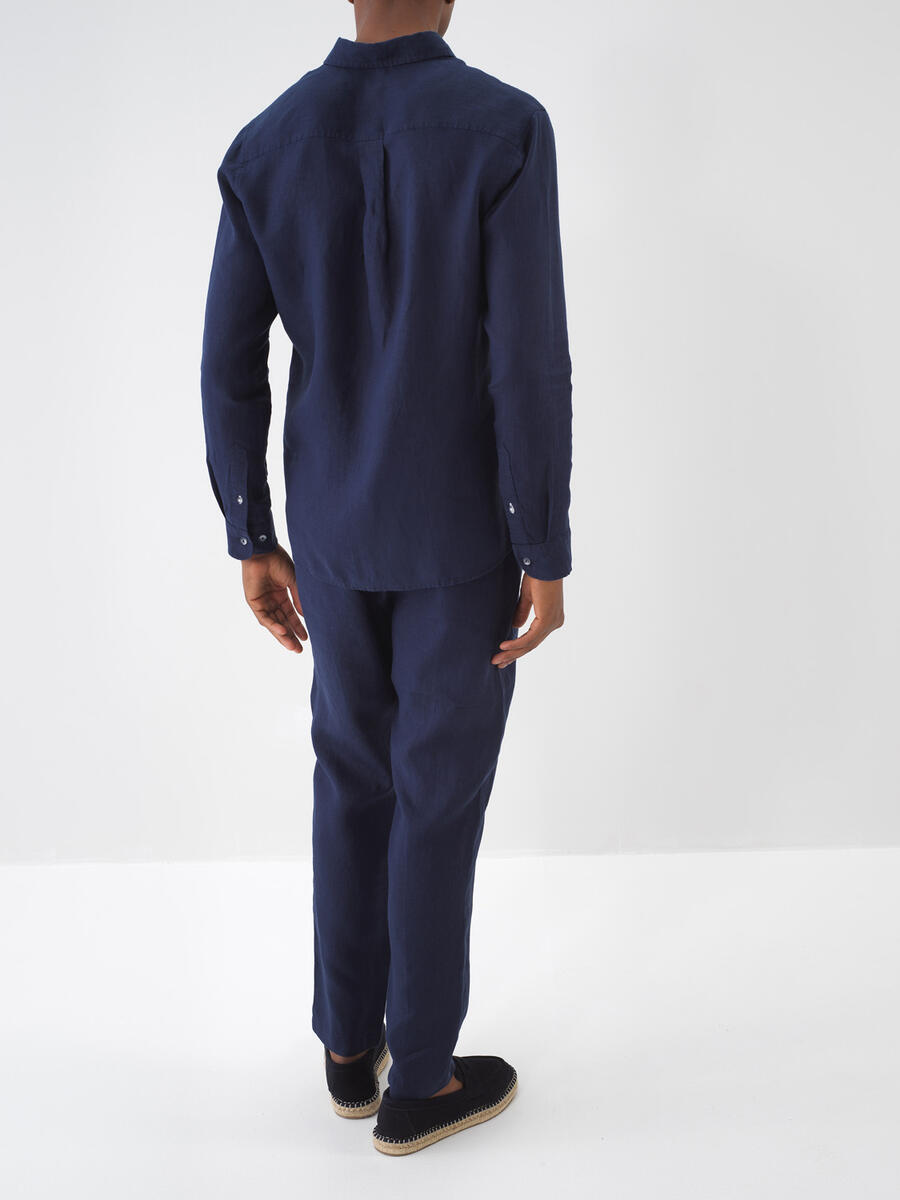 Lacivert Regular Fit Keten Basic Pantolon - 4