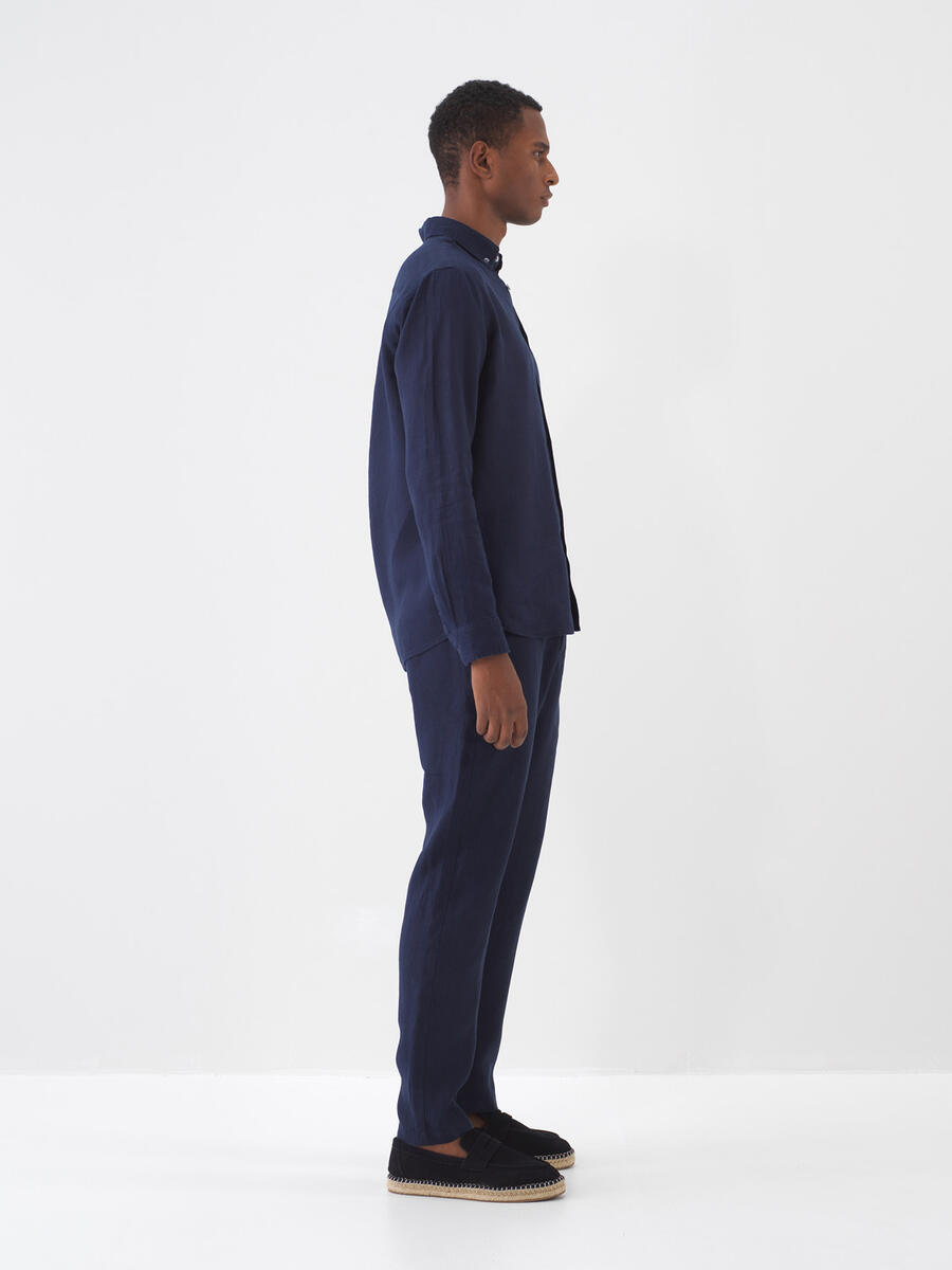Lacivert Regular Fit Keten Basic Pantolon - 2