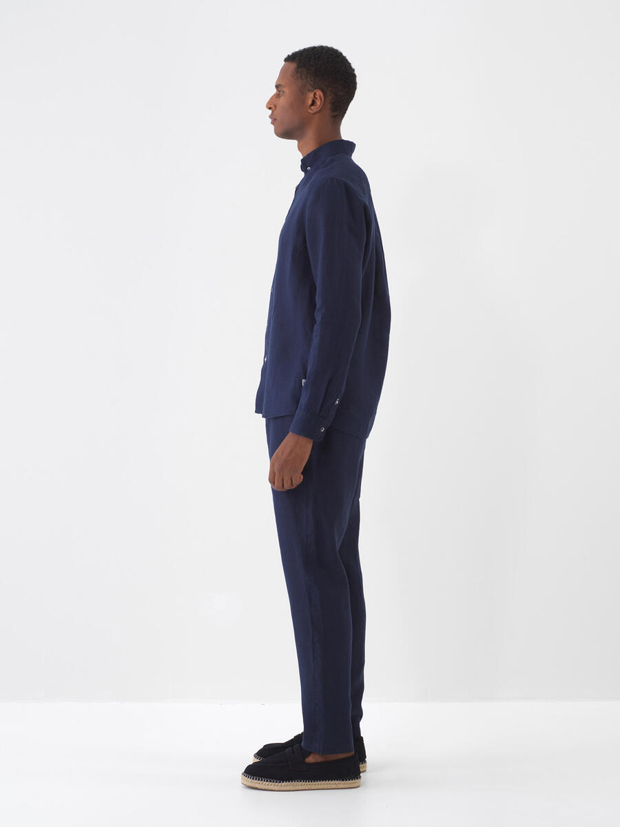 Lacivert Regular Fit Keten Basic Pantolon - 3