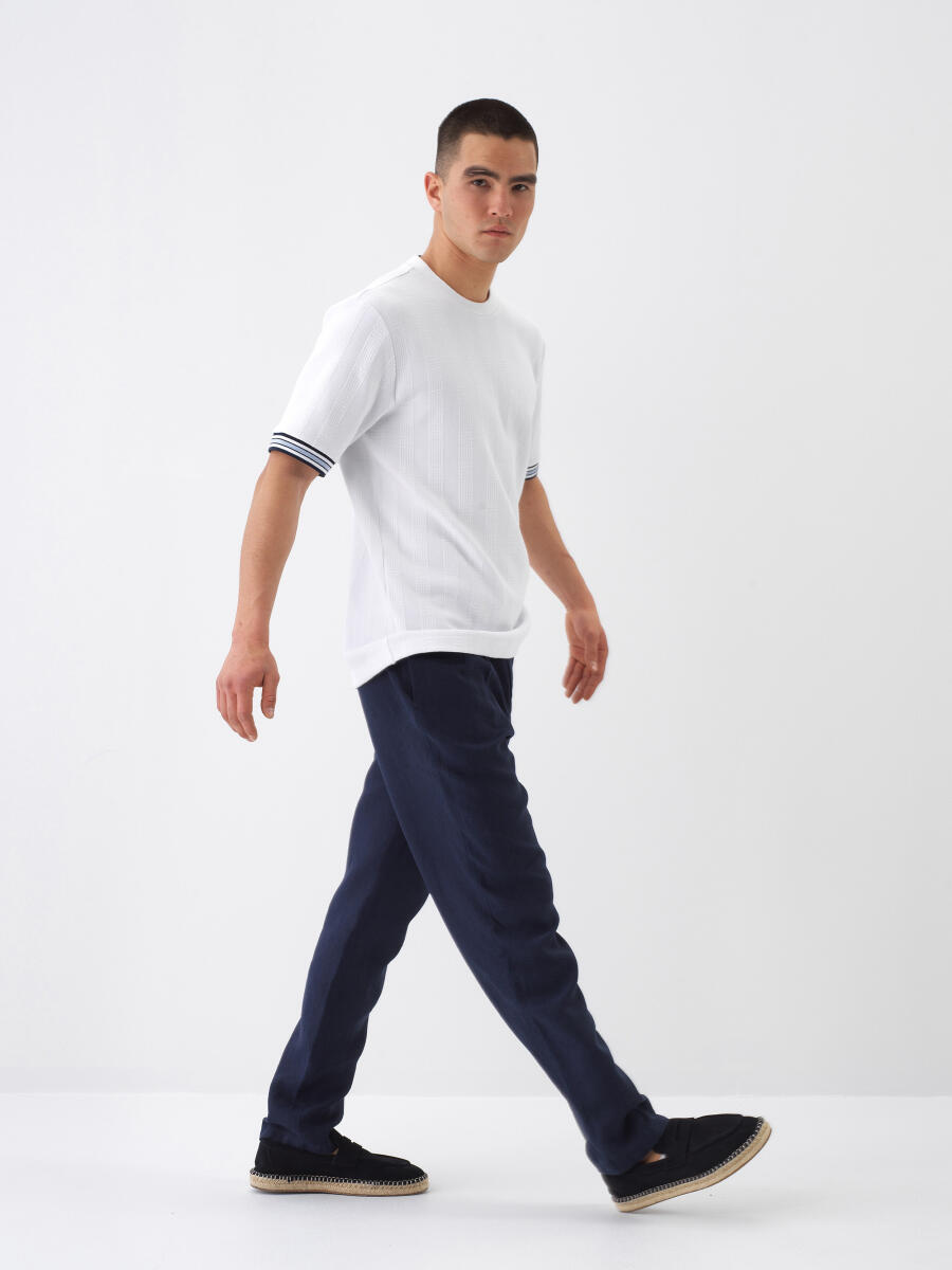 Lacivert Regular Fit Keten Basic Pantolon - 3