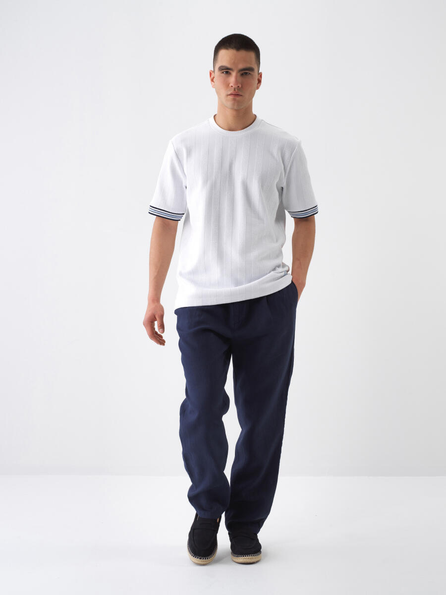 Lacivert Regular Fit Keten Basic Pantolon - 2