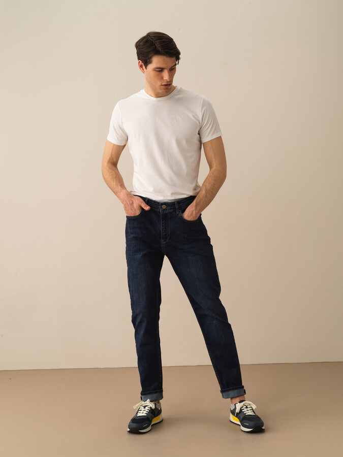 Lacivert Slim Fit Pamuklu Basic Denim Pantolon - Xint