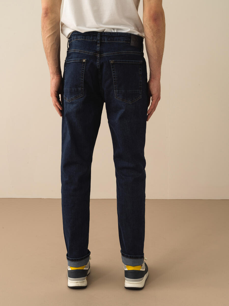 Lacivert Slim Fit Pamuklu Denim Pantolon - 3