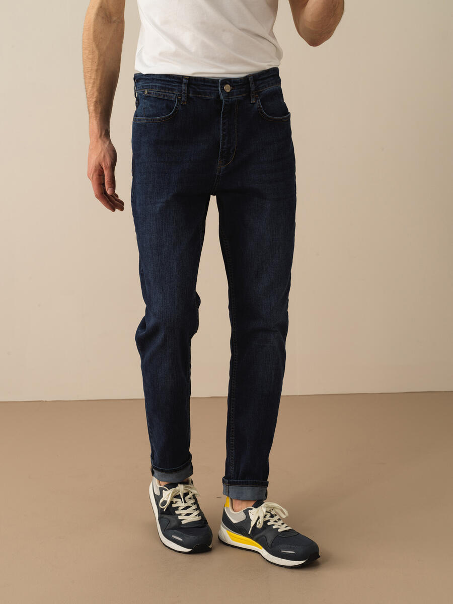 Lacivert Slim Fit Pamuklu Denim Pantolon
