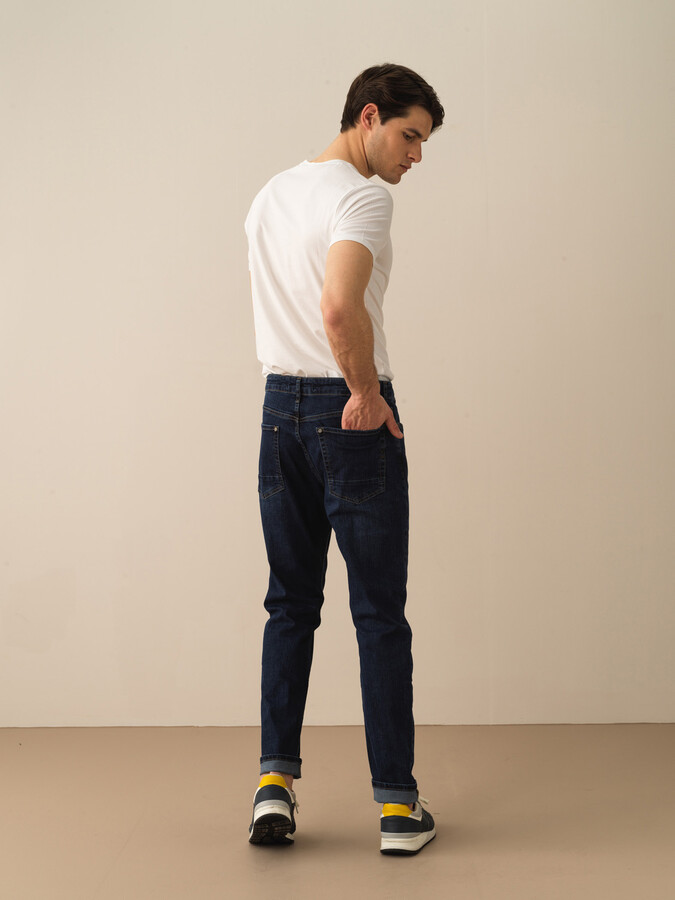 Lacivert Slim Fit Pamuklu Basic Denim Pantolon - Xint
