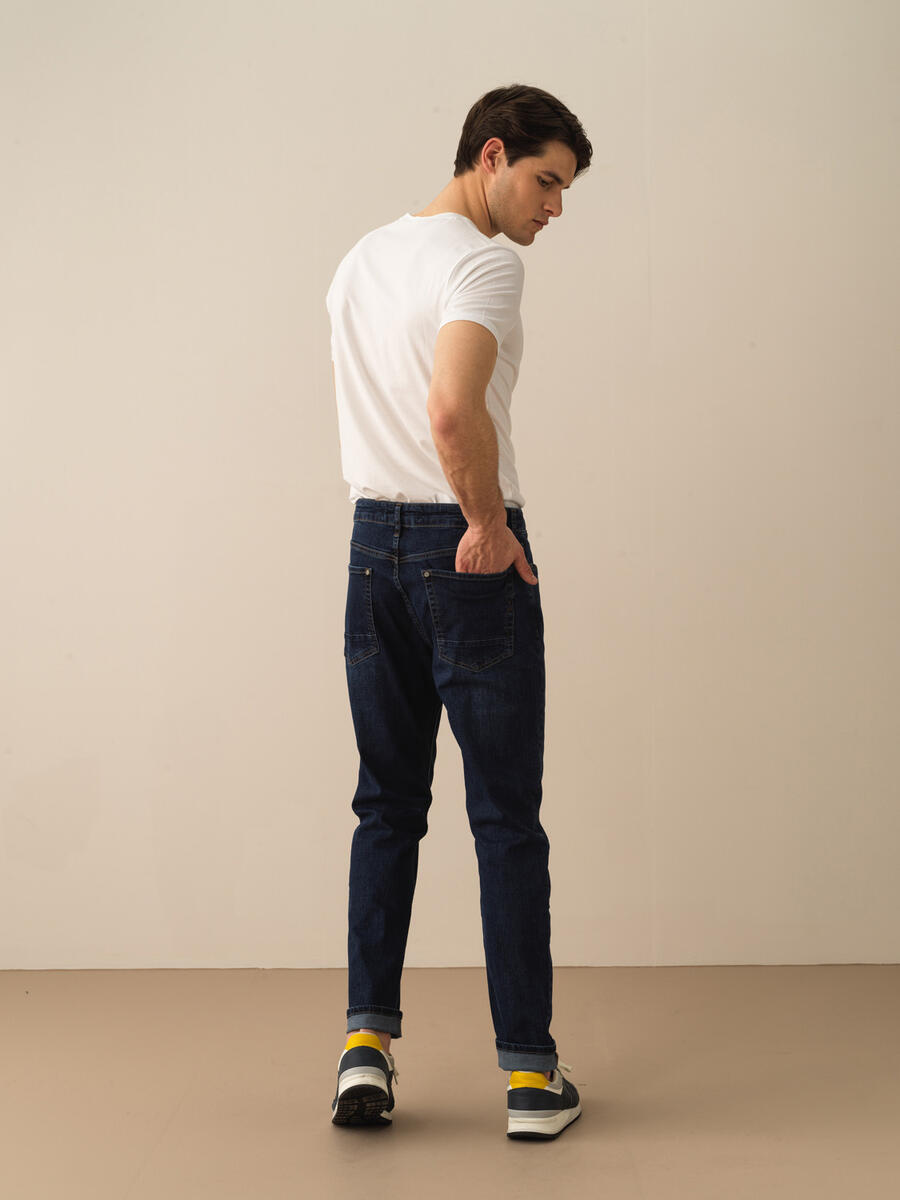 Lacivert Slim Fit Pamuklu Denim Pantolon - 4