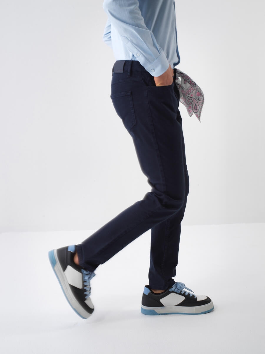 Lacivert Slim Fit Pamuklu Pantolon - 4