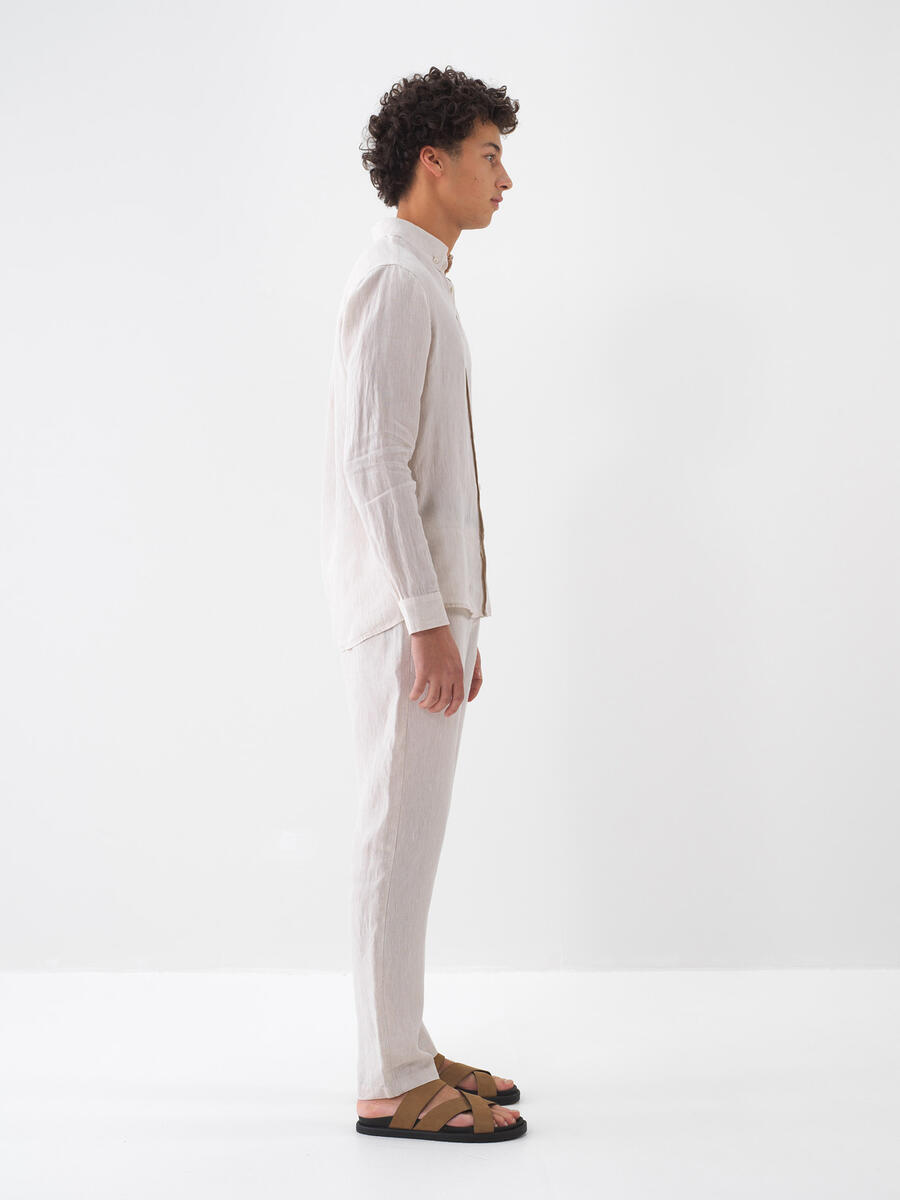Natural Regular Fit Keten Pantolon - 2