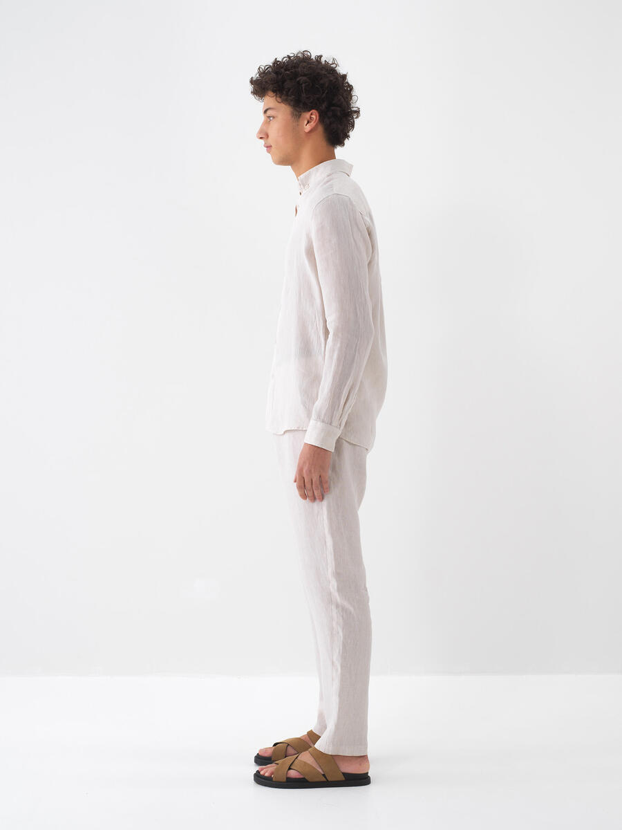 Natural Regular Fit Keten Pantolon - 3