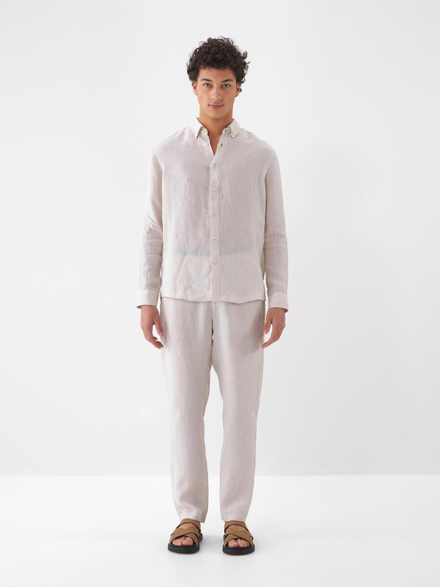 Natural Regular Fit Keten Pantolon