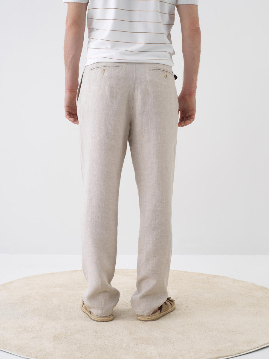 Naturel Regular Fit Keten Basic Pantolon - 4
