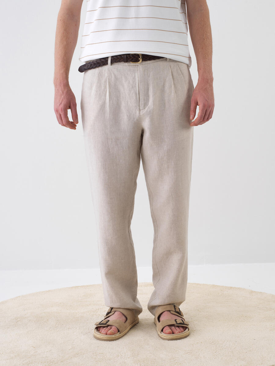Naturel Regular Fit Keten Basic Pantolon