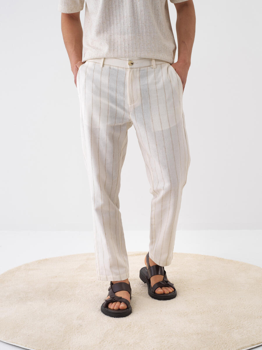 Naturel Regular Fit Keten Pantolon